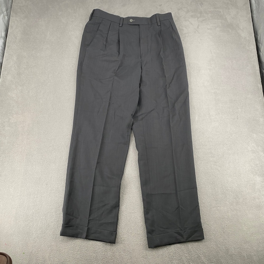 Louis Raphael Tailored Mens Pleated Cuffed Dress Pants Charcoal Gray 36x32